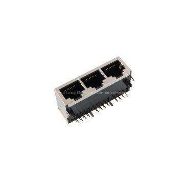 RJ45 1x3 no led EMI sheild connector 90 degree pcb jack 8p8c module plug