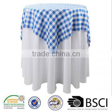 white and blue polyester checked tablecloth indoor and out door