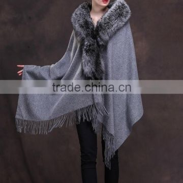 Factory OEM YR538B Cashmere Scarf with Real Fox Fur Collar