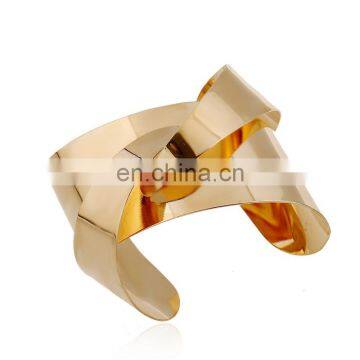 Fashion Women's Female Wide Wave Alloy Bangle Golden Open Hand Cuff Silver-Tone Interweaved Bracelet