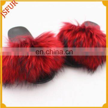 Hot Sale Woman Raccoon Slides Rubber Fur Slipper