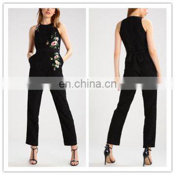 Casual Lace Embroidered Black Fitted Jumpsuit For Women