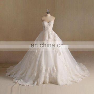 Noble Sweet Heart Graceful Lace Big Puff Long Train Sleeveless Wedding Dress 2016