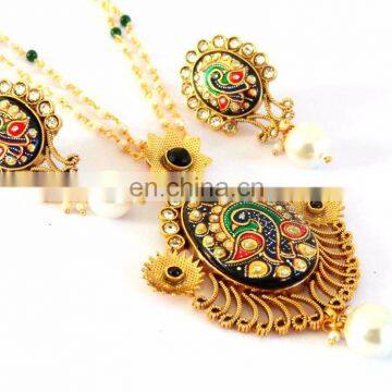 INDIAN HANDMADE ETHNIC JEWELRY-TANJORE ART PENDANT SET-TANJORE HANDMADE PENDANT SETS WHOLESALE