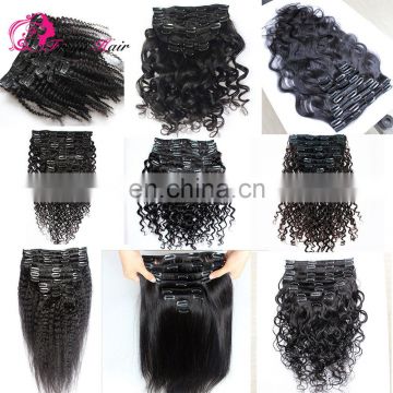 Mongolian straight hair kinky curl natural color clip in hair