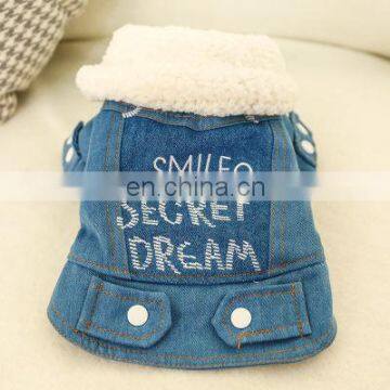 Pet Dog Cat Clothes Turn-down Collar Puppy English Alphabet Cowboy Denim Coat photo-5