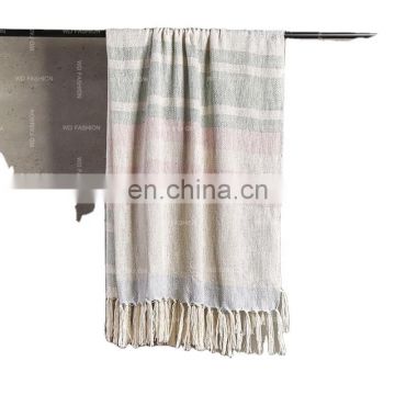 2020 home textile new home fashion Woven slub polyester faux linen light throw summer cheap throw blanket