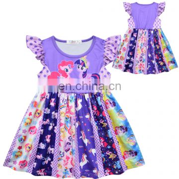 Kids Girls Cartoon Princess Dress Flutter Sleeve Dress Toddler Girls Boutique Milk Silk Unicorn Dress  Summer Clothes