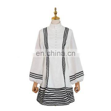 TWOTWINSTYLE Spring Hit Colors Puff Sleeve Wave Striped High Waist Slim Mermaid Dress Women