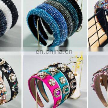 new hot sale fancy full rhinestone headbands colorful beaded headband bride wedding baroque padded girls luxury headband