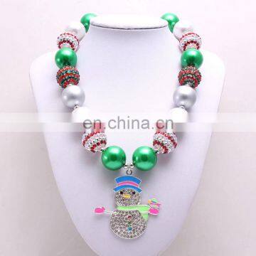 Christmas Girl Necklace With Snowman Chunky Bubblegum Pendant Necklace Kids New Year Gift photo-5