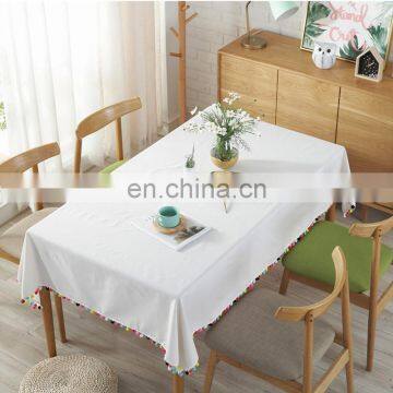 100% Cotton White Table Cloth With Colourful Pom Pom photo-2