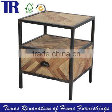 Metal Black Leg Side Table,Solid Wood Side Table, Drawer Side Table