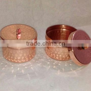 Hammered Copper T Light Soy Candle Jar or Candle Container With Copper Lid having Knob