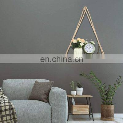 Set of 4 Rustic Triangle Hanging Swing Rope Wood Floating Wall Shelves Wooden Wall Shelf photo-4