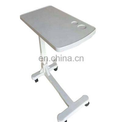 High quality hospital multi-function height adjustable movable folding ABS Plastic Overbed Table