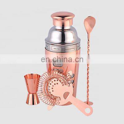 Creation Customizable 700ml 750ml Various Styles Capacity Rose Gold Stainless Steel Bartender Making Copper Cocktail Shaker Set