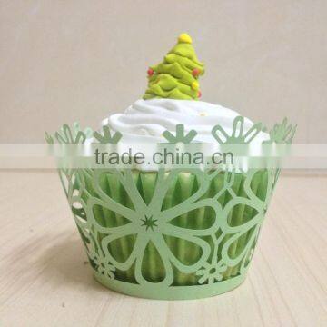 2016 Party Decoration Flower Theme Laser Cut Cupcake Wrappers in Green