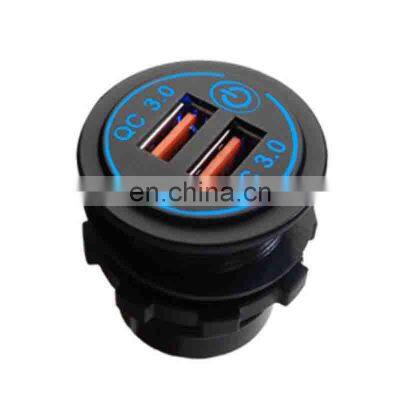 Dual USB With Touch Switch QC3.0 Fast Charging Car Mobile Phone Charger Red Blue Green 12-24 V