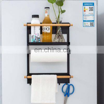 Wholesale Wall Mounted Magnetic Refrigerator Shelf Strong Self-adhesive Black Fridge Side Spice Rack 2 Tiers Kitchen Organizer