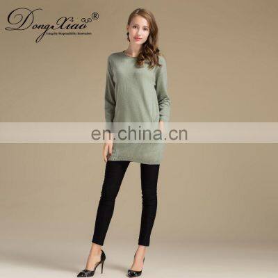 Lady Fashion Winter Warm Casual Long Dress Vintage 100% Cashmere Sweater O-Neck Collar Knitted Weaving OEM Service Available photo-3
