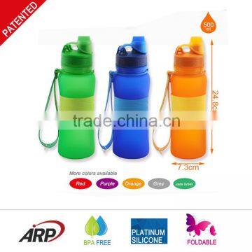 500ml wholesale collapsible water bottle platinum silicone LFGB food grade