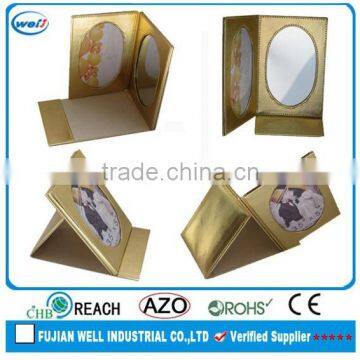 Golden pu leather photo frame mirror