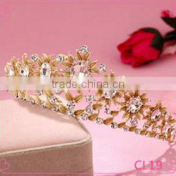 gold rhinestones alloy crystal crowns wholesale factory wedding tiara crown band