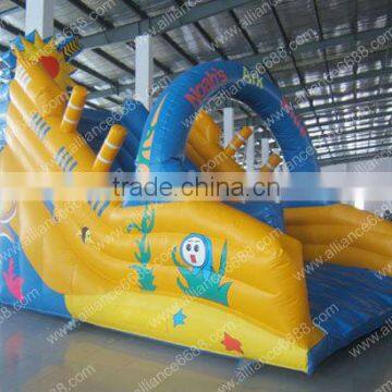Yellow and Blue Small 6x5m Pvc Inflatable Water Slide, Customize Pvc Inflatable Slide and Pvc Pool,inflatable Water Slide