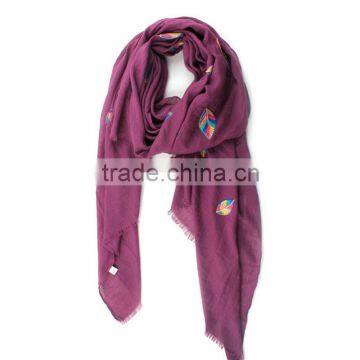 2016 Spring Newest Colorful Leaf Hand Embroidery Designs Cotton Scarves photo-2