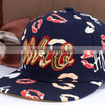 WHQ Embroidery Colorful Mouth Printing Flat Brim Boys Girls Kids Baseball Cap