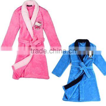 Children Coral Fleece Thermal Bathrobe with hello kitty or micky mouse embroidery