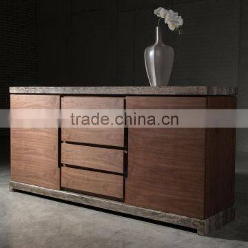 Travertine Top Wood Side Cabinet Design With Drawers Latest Design For Dining Room Use photo-2