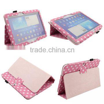 Lovely Pink Polka Dot folio business book style with sleep function Leather cover case for Samsung Galaxy Tab 3 10.1 p5200/p5210