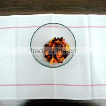 100% cotton white herringone tea towel with washing treatment
