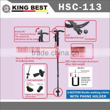 KING BEST new Carbon trekking pole With Phone Holder 3-SECTION adjustable nordic walking poles mountaineering stick