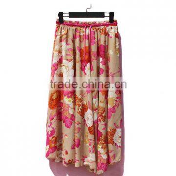 2014 Ladeis newest floral print long chiffon skirts for women floral print skirts