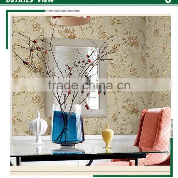 2016 new golden edge non woven wallpaper, pastoral floral wall sticker for house , import wall mural maker