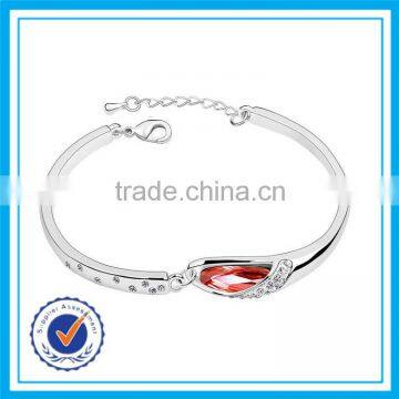 Zinc alloy plated silver ruby stone womens stainless steel bracelet