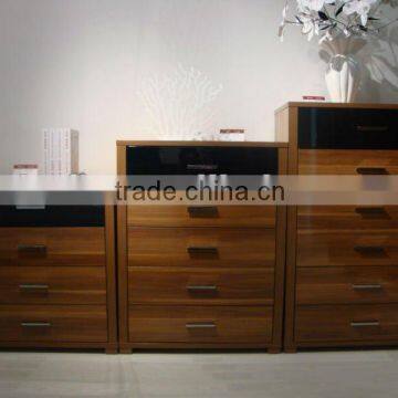 Modern glossy walnut drawer chest set