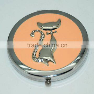 Elegant metal personalized compact pocket mirror with orange cat