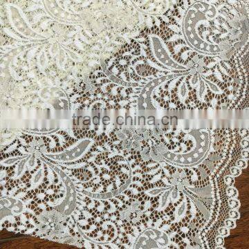 jacquard knitted lace fabric with rippled edged factory stock price whosale