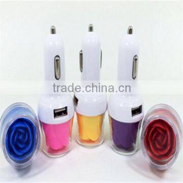 2015 BEST SELLING Colorful and Beautiful Rose Car Charger with Dual USB Interface for cellphone