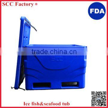 Transport ice fish tub Storing fish box made of PE and PU insulated fish bin