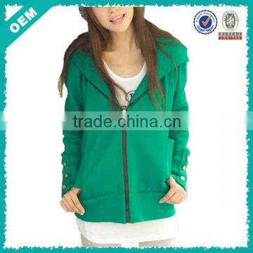 Winter Zipper-up Ladies Green Plain Hoodie (lyh-060023)