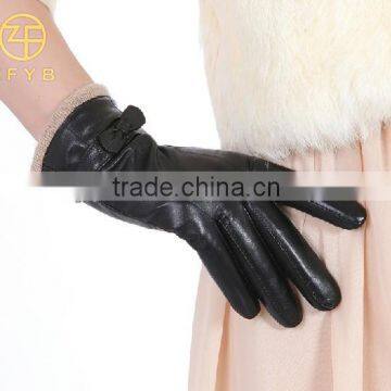 Classical Fashion Black Women Gloves Leather with wool lining