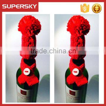 A-839 Christmas Knit Bottle Cover with Hat Scarf Festive Wine Bottle Cover Holiday Wine Bottle Topper Scarf and Hat Set