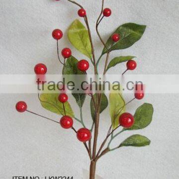 wholesale high quality artificial holly leaf and diy foam red berry pick 14" branches pick decoration in christmas