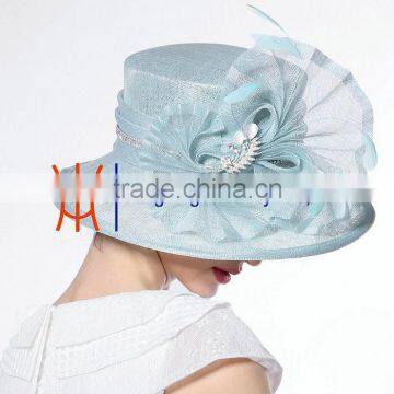 Light Green Ladies Classica Sinamay Wedding / Church Hats With Feather Decoration Online Sale