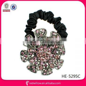 Fashionable baded rhinestone fabric elastic hair bands